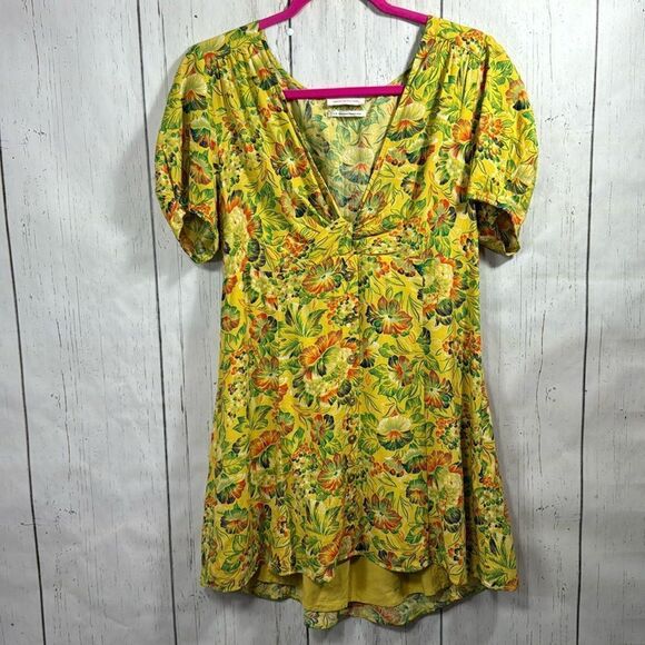 Urban Outfitters Yellow Floral Mini Dress Size L Cottagecore 
Tropical Vacation - Picture 5 of 16